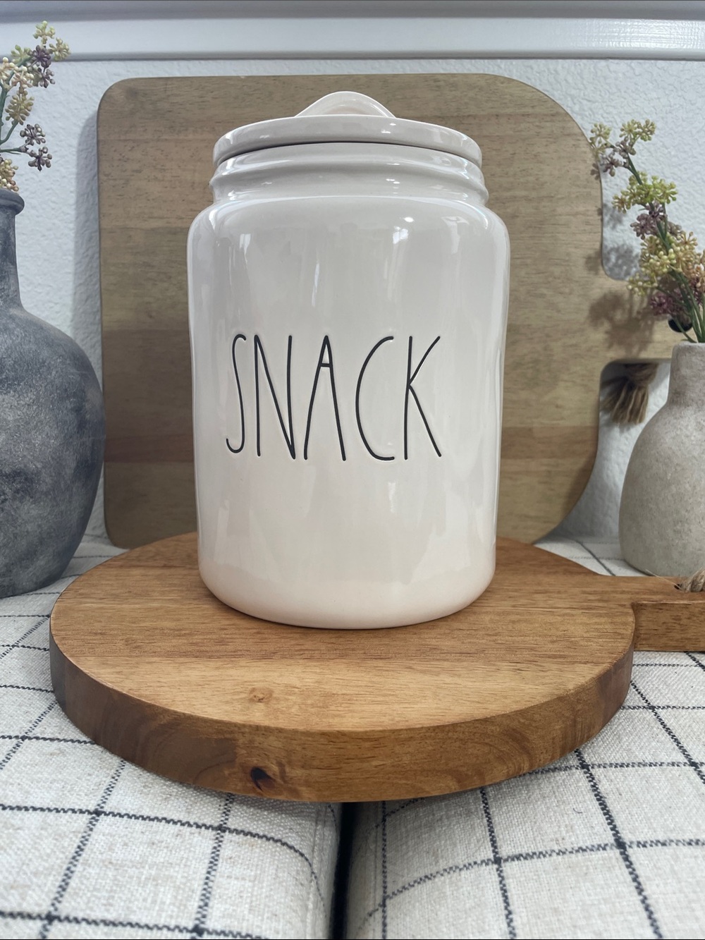 SALE! NEW RAE DUNN Ceramic Snack Canister - White ~9” x 6”